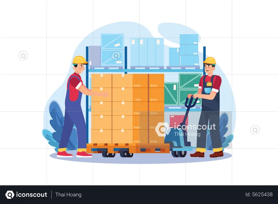 Factory Worker Driving The Vehicle In Warehouse  Illustration
