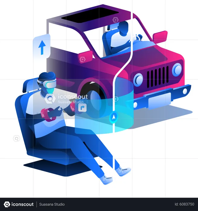 Fahrsimulation in der Virtual Reality Welt  Illustration