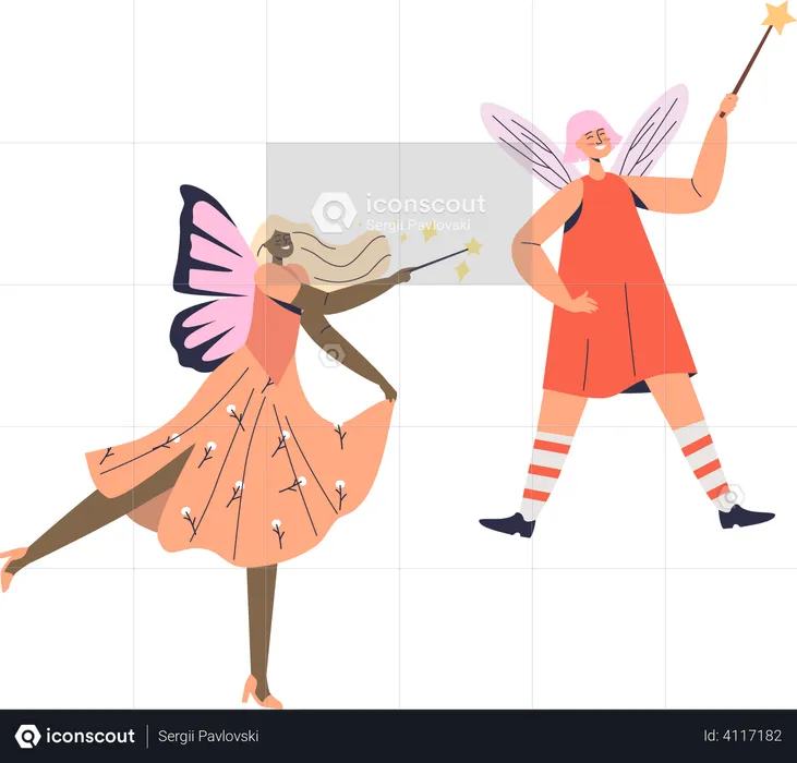 Fairies with magical wands  Illustration