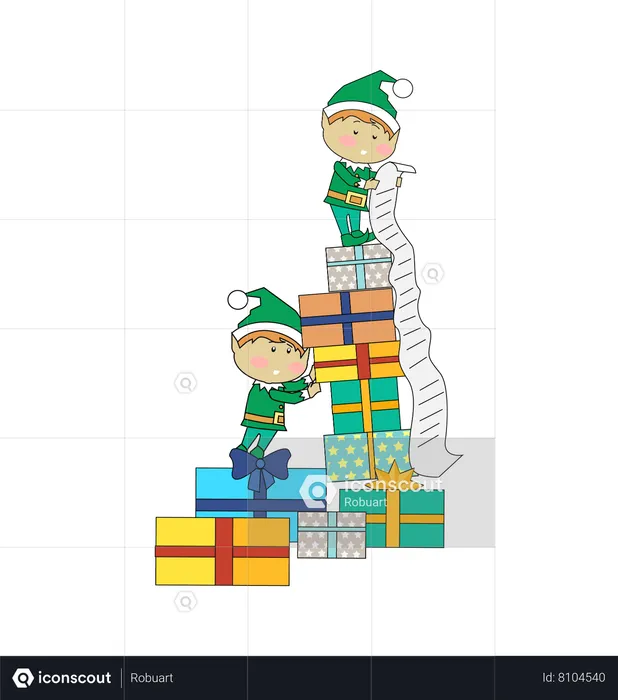 Fairy Elves with Christmas Presents  Illustration