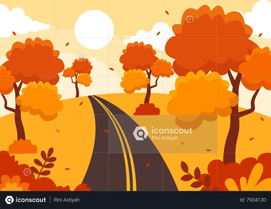 Fall season and road  Illustration