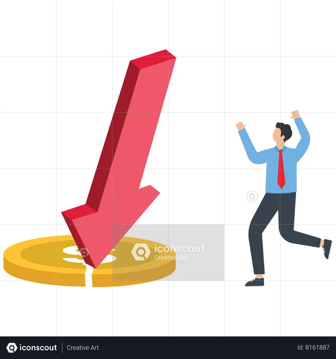 Falling arrow crushed businessman coin  Illustration