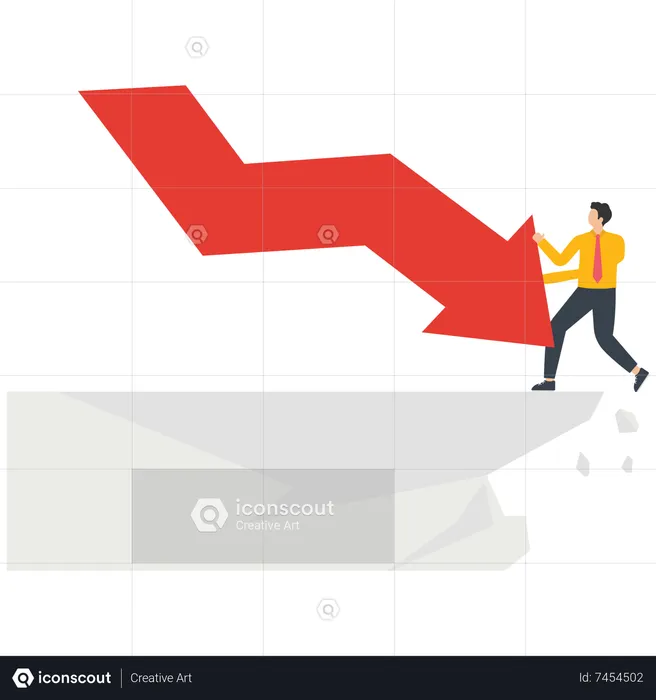 Falling arrow pushes businessman to cliff  Illustration