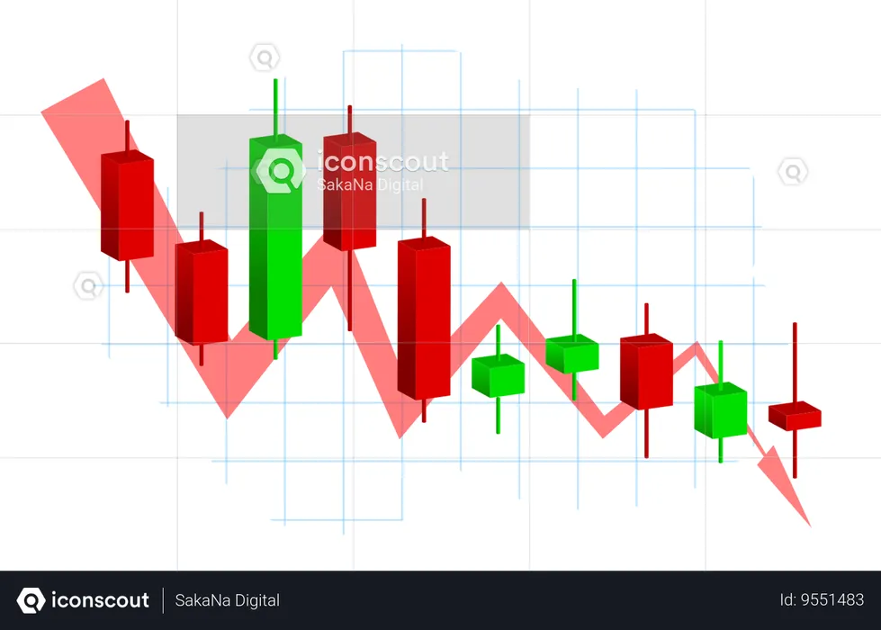 Falling candlestick chart showing financial crisis  Illustration