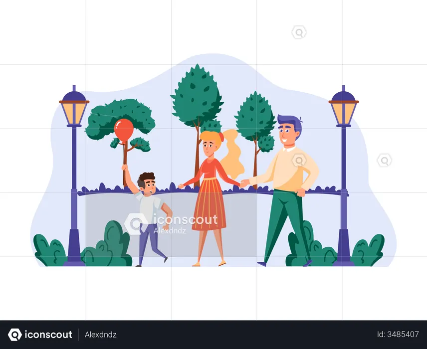 Familia caminando en el parque  Ilustración