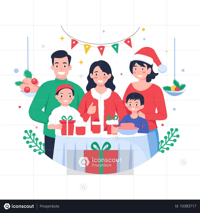 Familia celebrando la fiesta de Navidad  Ilustración