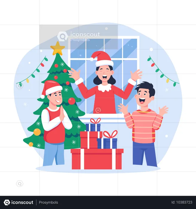 Familia celebrando la Navidad juntos  Ilustración