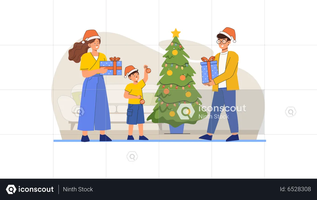 Familia celebrando la navidad  Ilustración