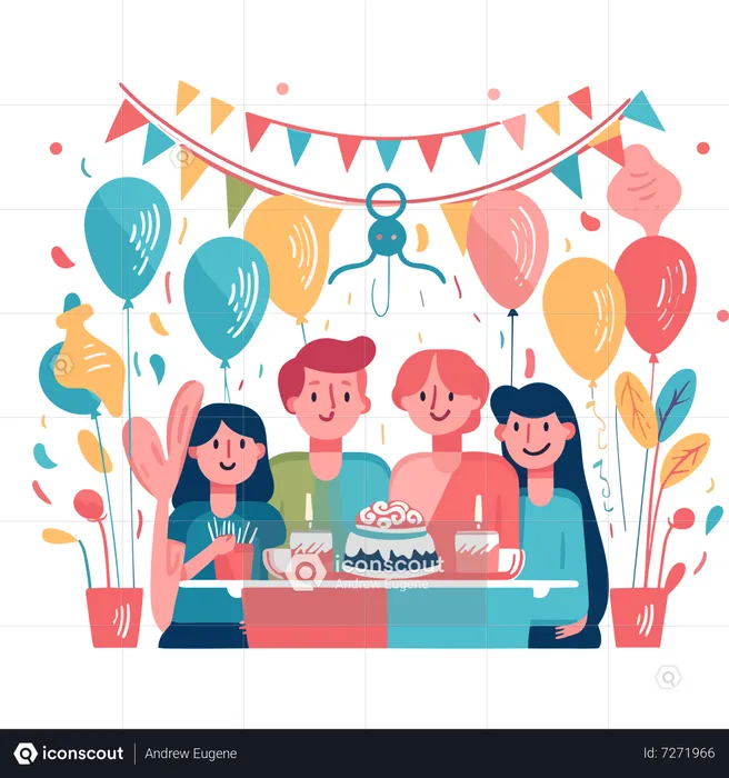 Família comemora aniversário  Ilustração