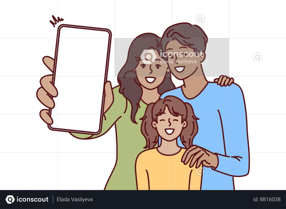 Família tira selfie junta  Ilustração