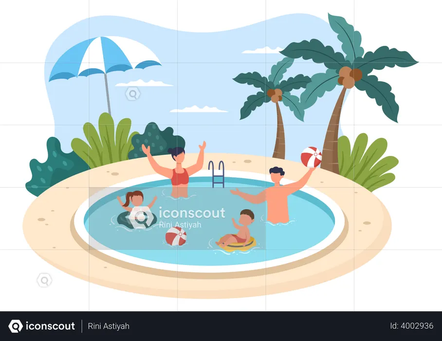 Família curtindo na piscina  Ilustração
