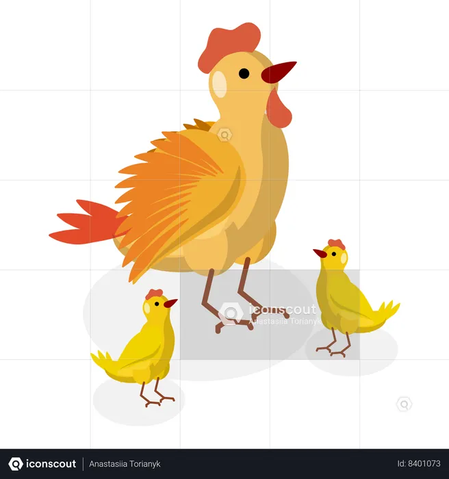 Familia de pollos en granja de pollos  Ilustración