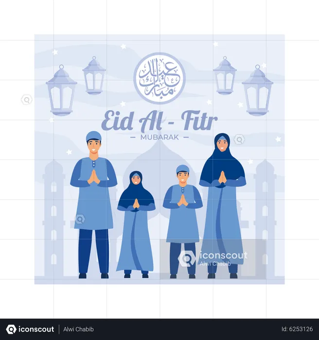 Família diz feliz Eid Mubarak  Ilustração