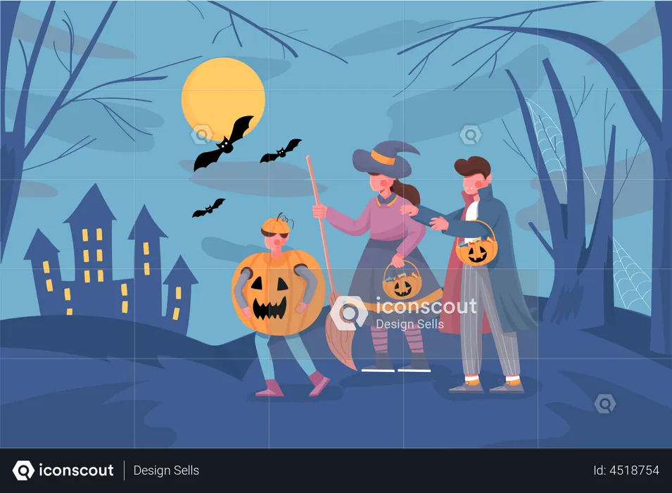 Familia en halloween  Ilustración