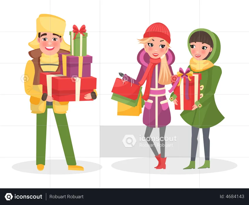 Família fazendo compras de natal  Ilustração