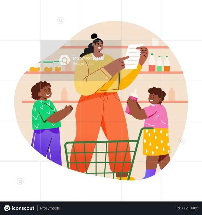 Família fazendo compras na loja  Ilustração