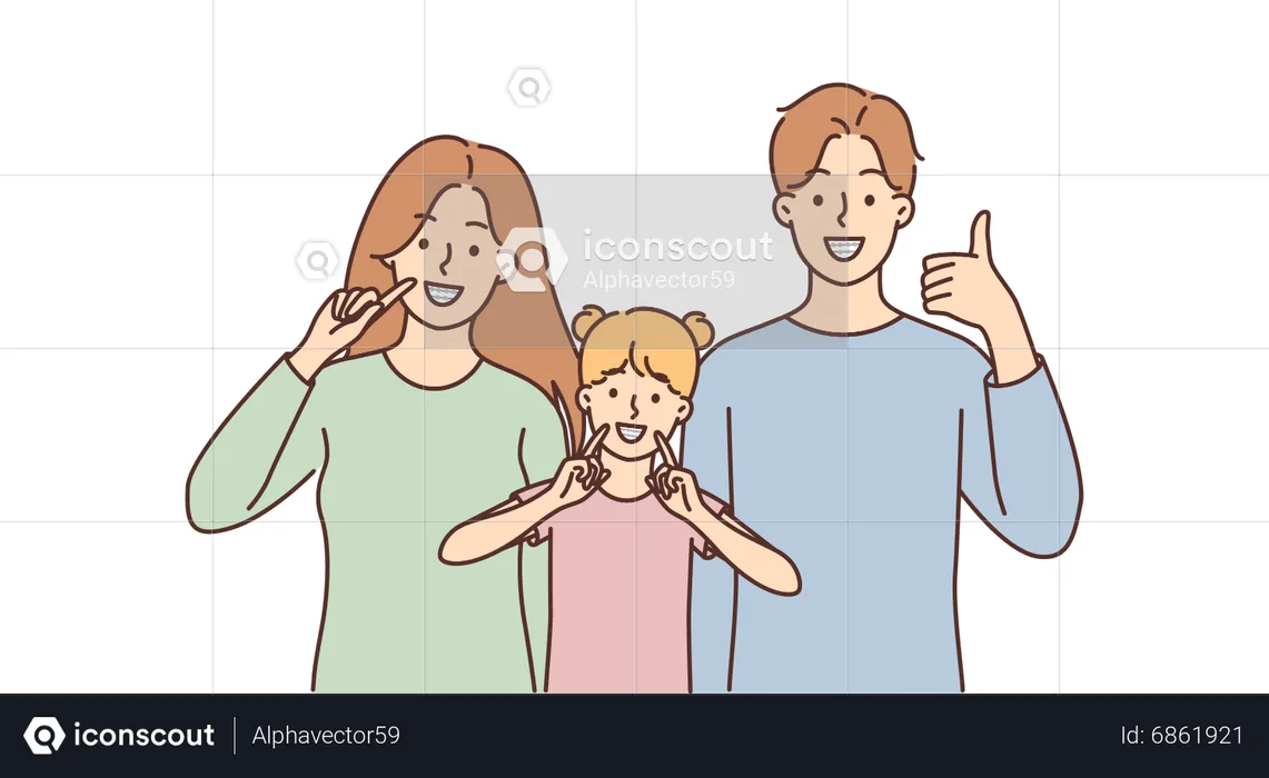 Familia feliz con buenos dientes  Ilustración