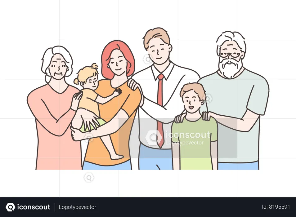 Família feliz em pé olhando para a câmera  Ilustração