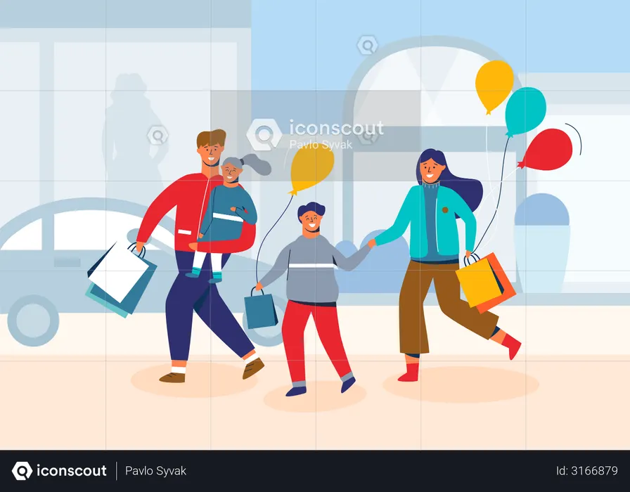 Família feliz nas compras  Ilustração