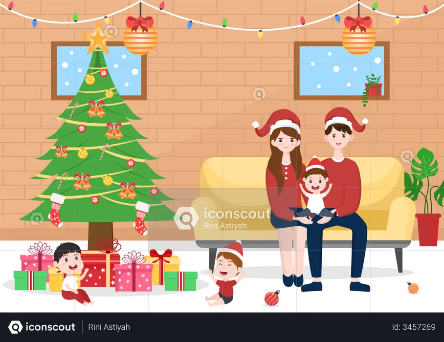 Família feliz no Natal  Ilustração