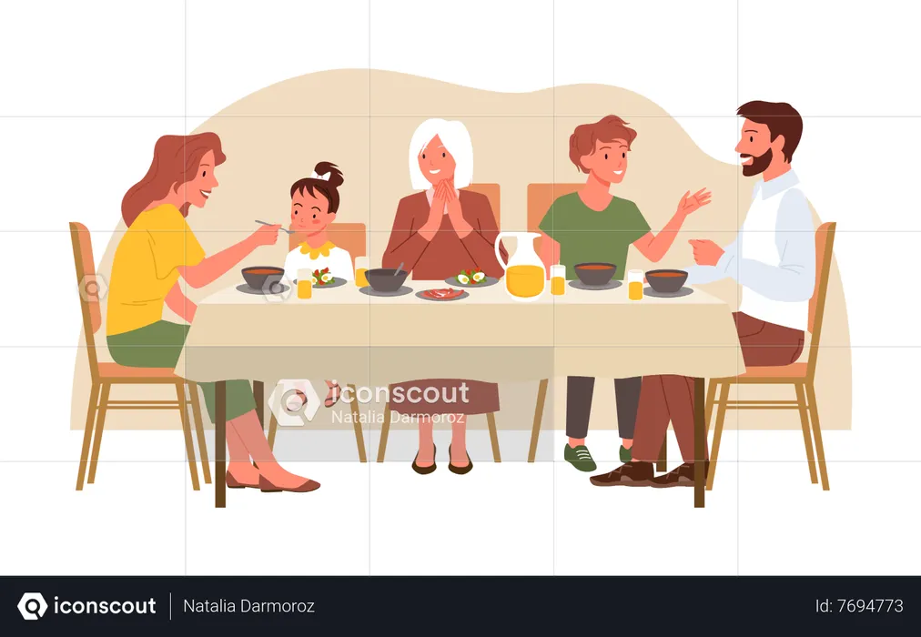 Família jantando junta  Ilustração