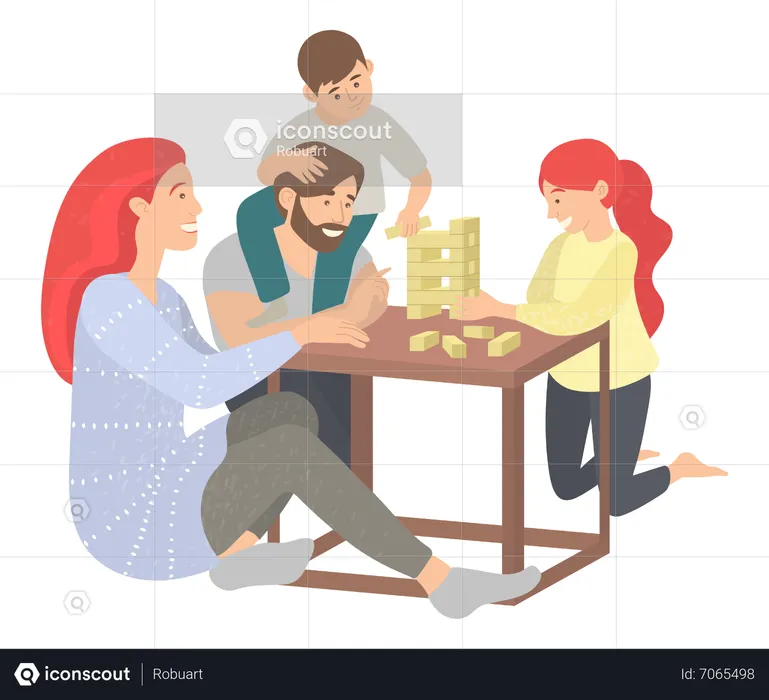 Família jogando jenga  Ilustração