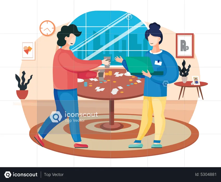 Família passa tempo com jogo de tabuleiro  Ilustração