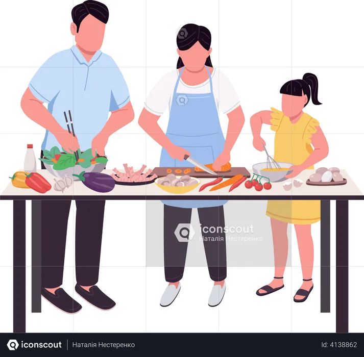 Familia preparando la cena juntos  Ilustración