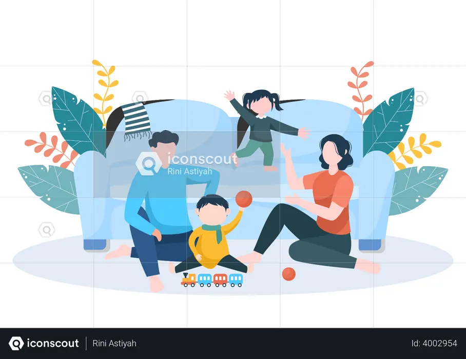 Tempo para a família pais e filhos  Ilustração