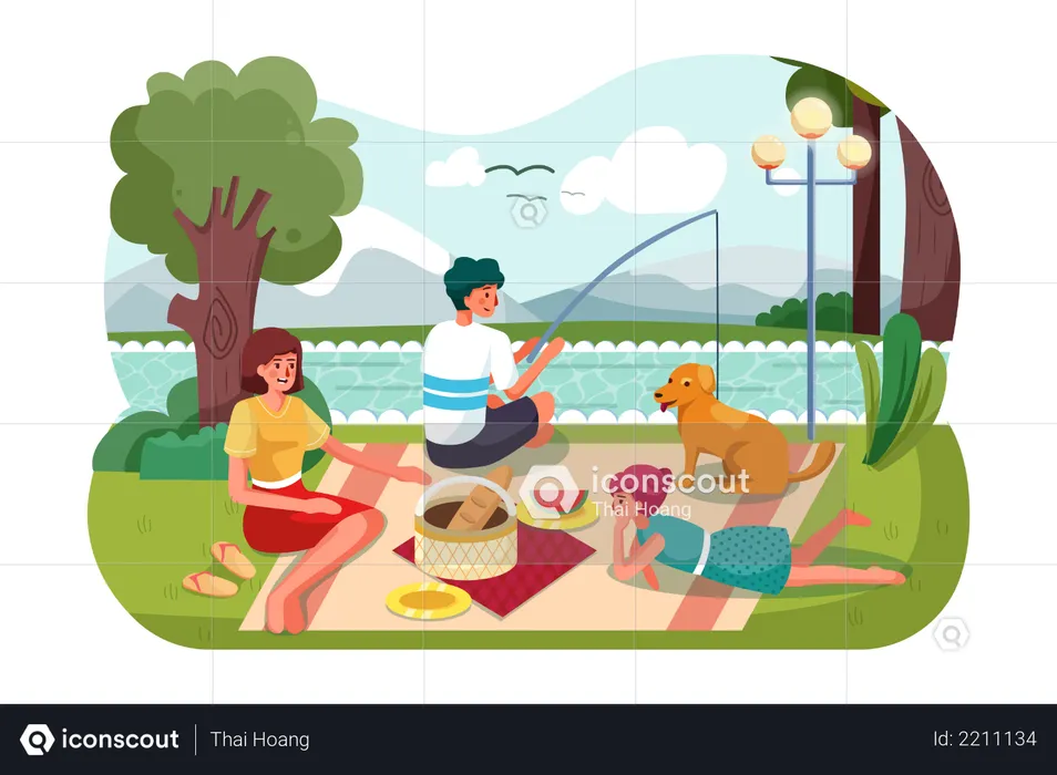 Familia yendo de picnic  Ilustración