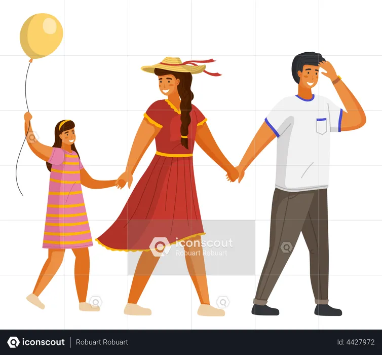 Familie geht zusammen spazieren  Illustration