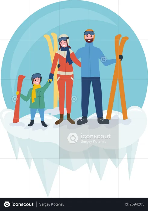 Familie beim Skifahren  Illustration