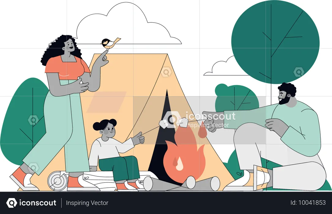 Familie genießt Camping  Illustration