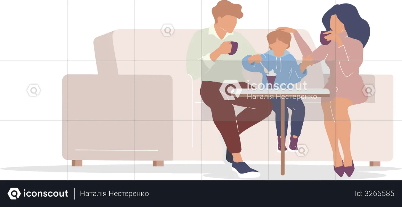 Familie im Café  Illustration