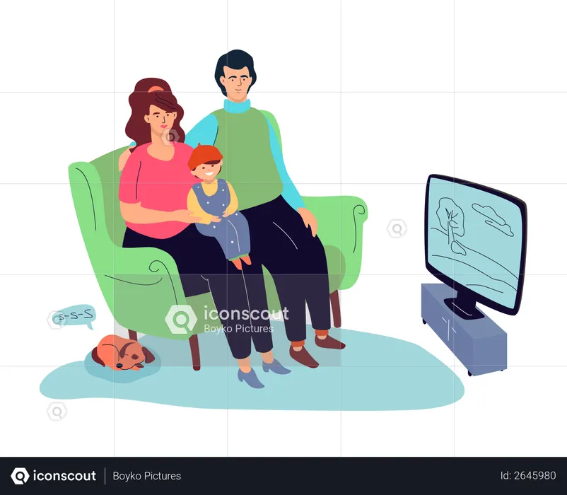 Familie vor dem Fernseher  Illustration