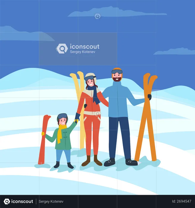 Famille allant au ski  Illustration