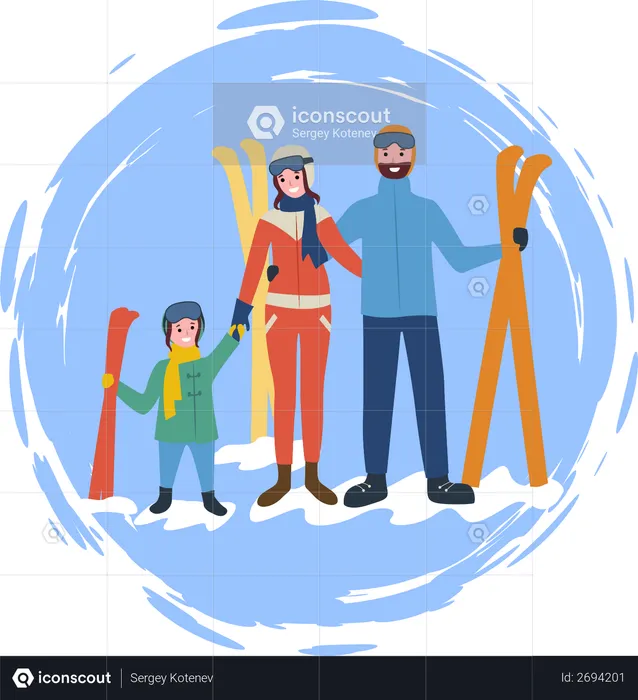 Famille allant au ski  Illustration