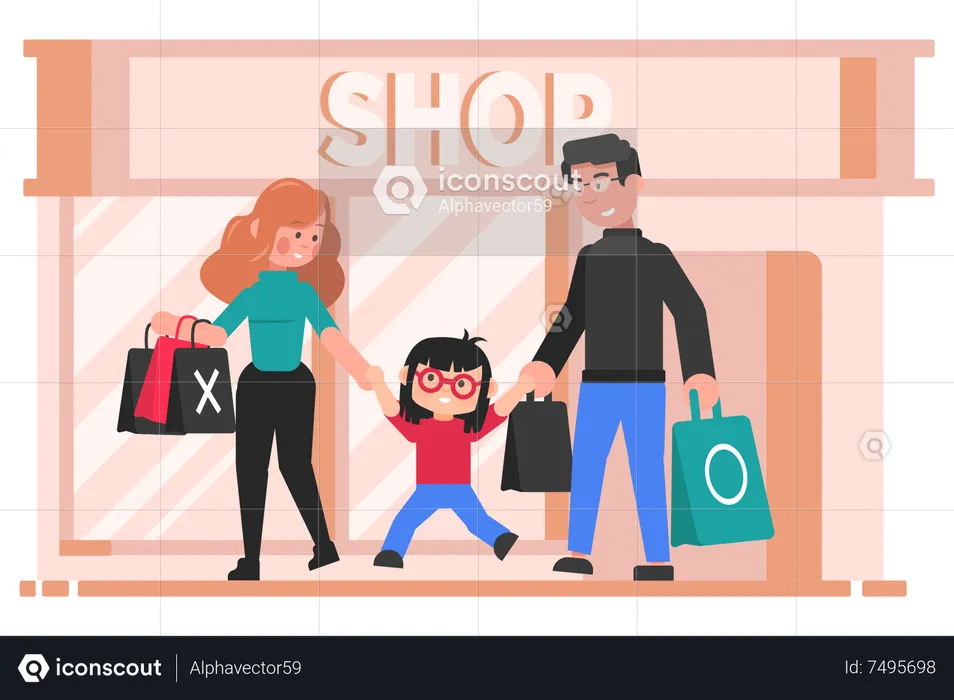 Famille allant faire du shopping  Illustration