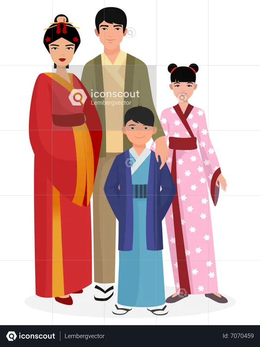 Famille asiatique en tenue traditionnelle  Illustration