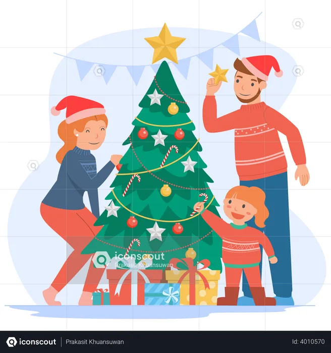 Famille célébrant Noël ensemble  Illustration