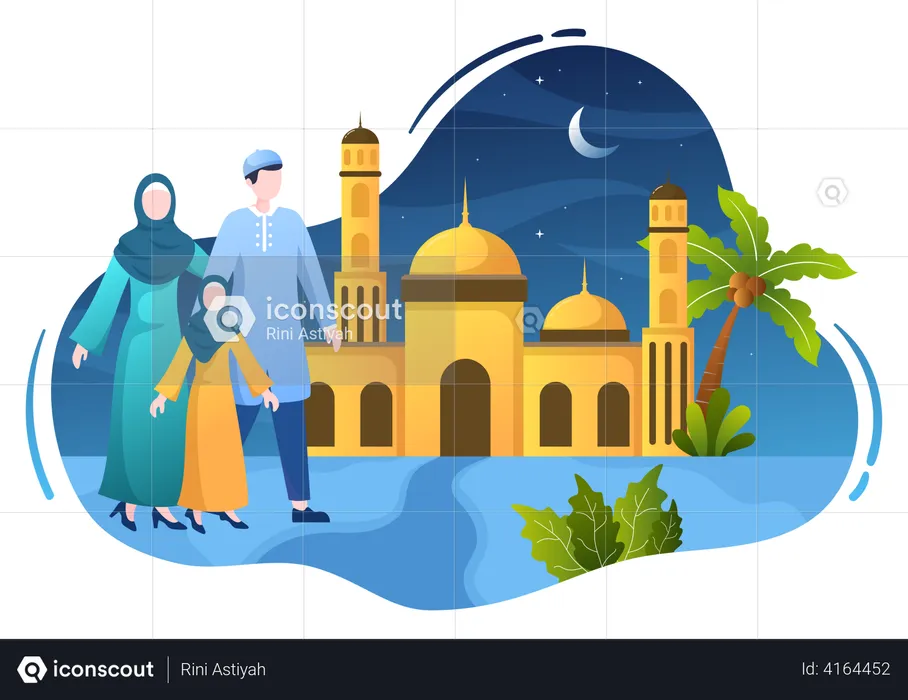 Famille célébrant le Ramadan Kareem  Illustration