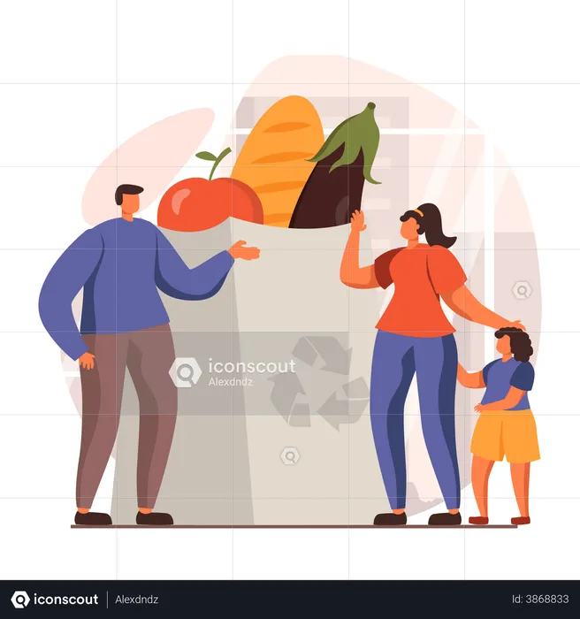 Famille choisissant une alimentation saine  Illustration