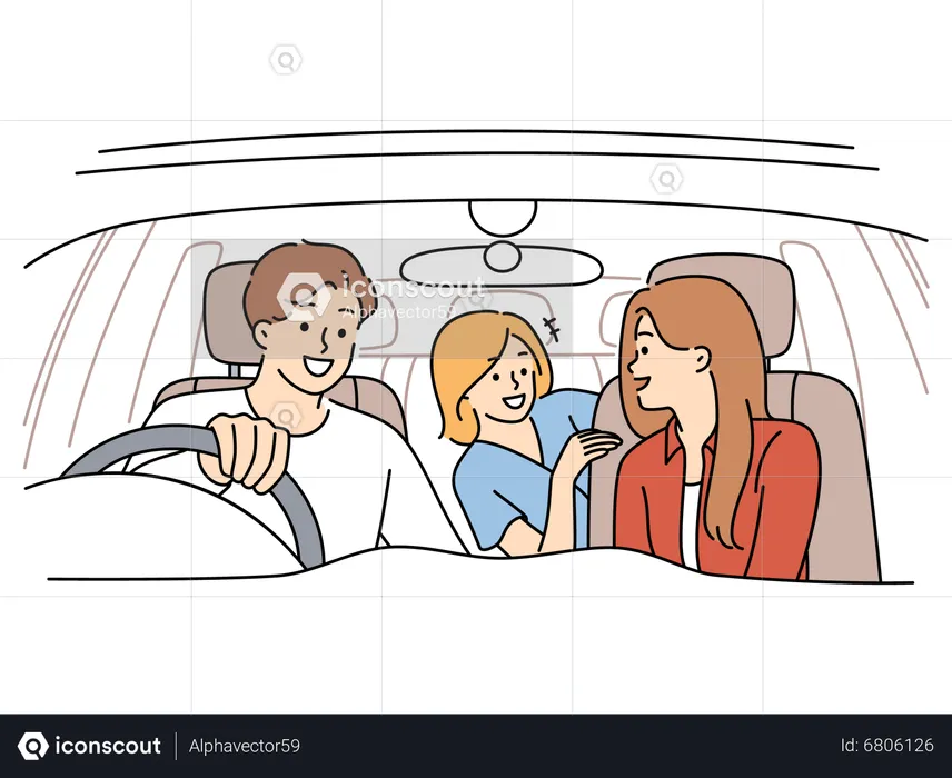 La famille fait un long trajet en voiture  Illustration