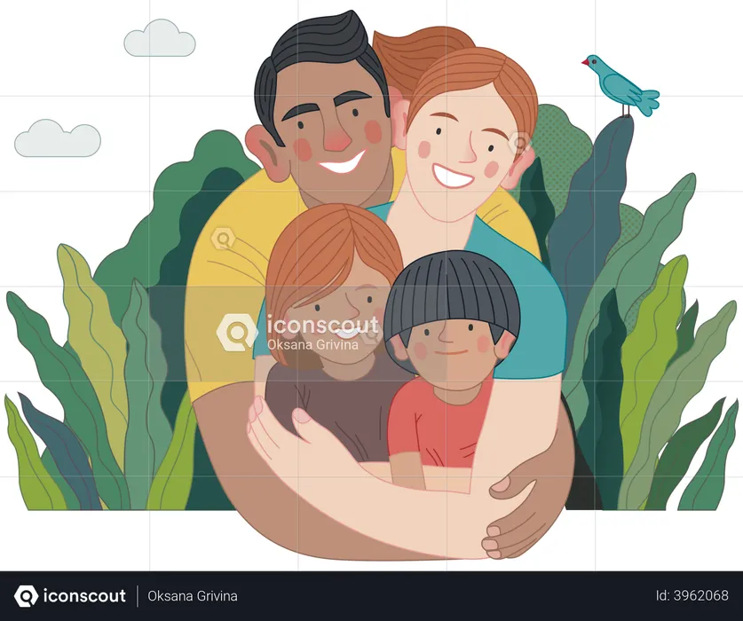 Famille heureuse avec des enfants  Illustration