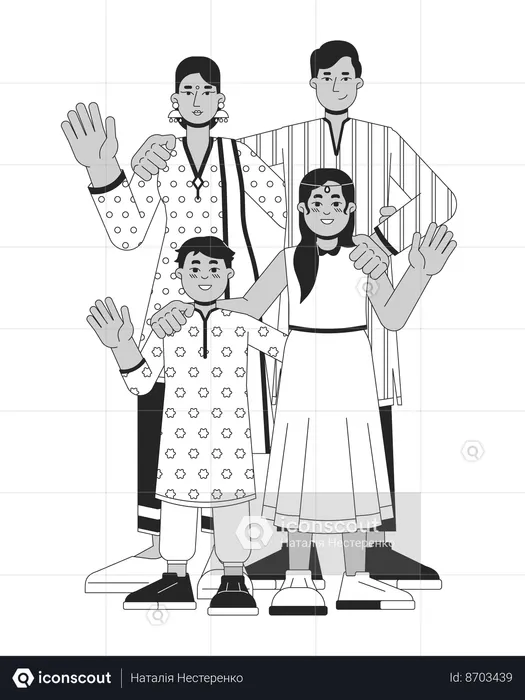 Famille indienne portant des vêtements traditionnels  Illustration