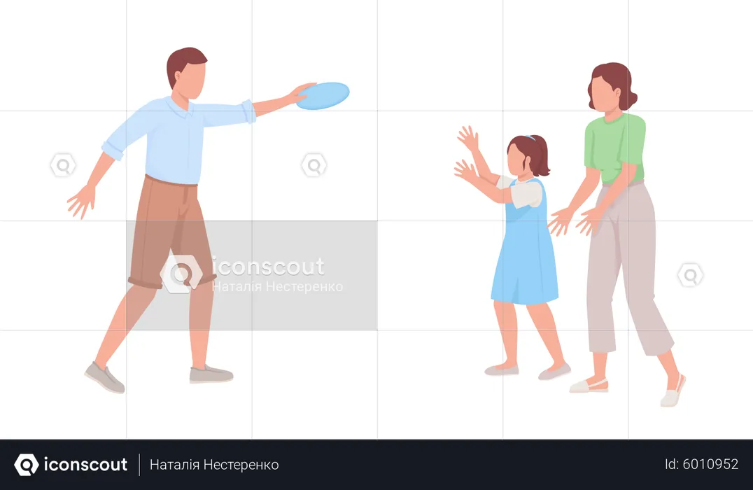Famille jouant avec Frisbee  Illustration