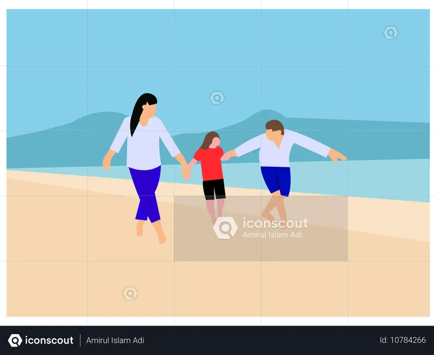 Une famille s'amuse à la plage  Illustration