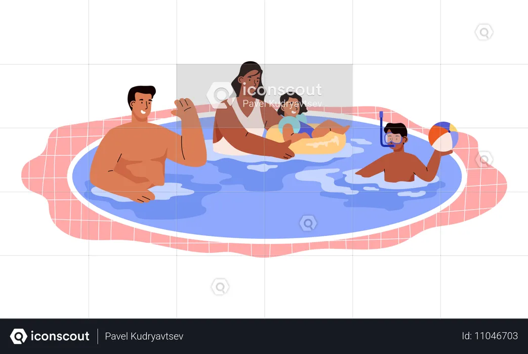 Famille profitant de la piscine  Illustration