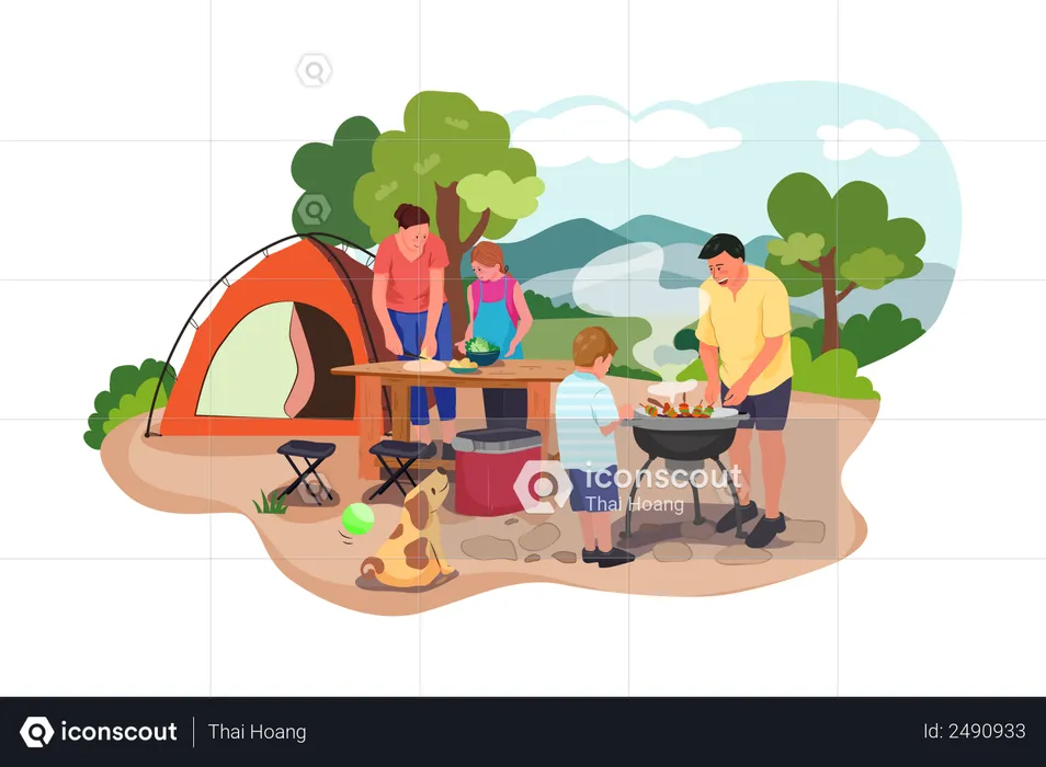 Famille profitant de vacances  Illustration