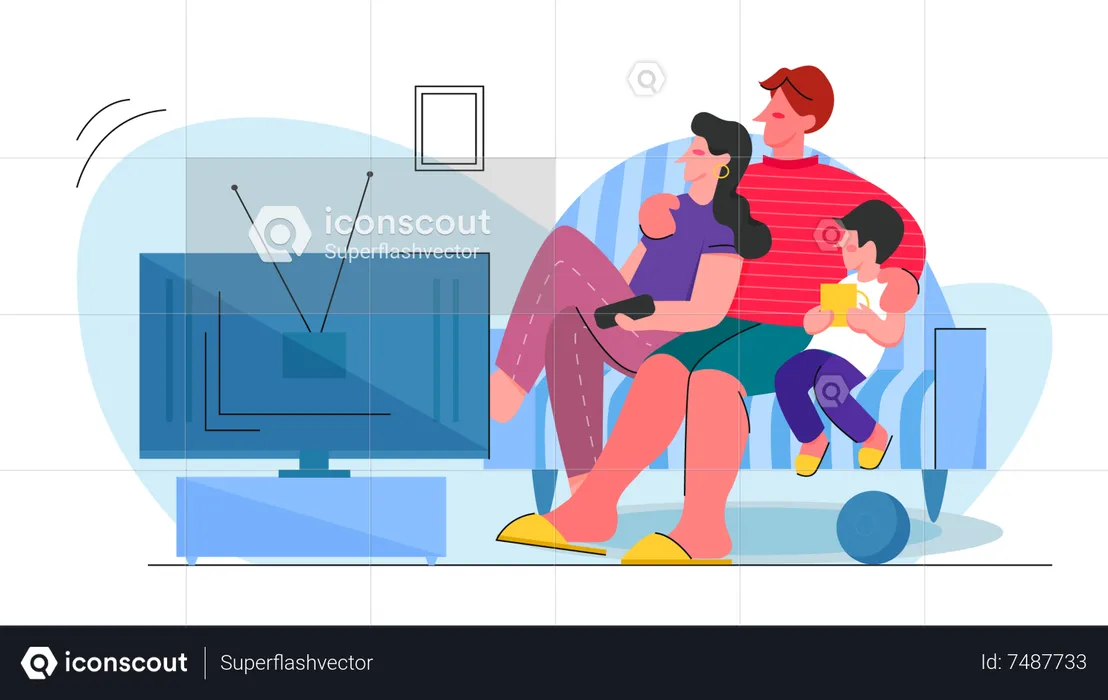 Famille regardant la télé  Illustration